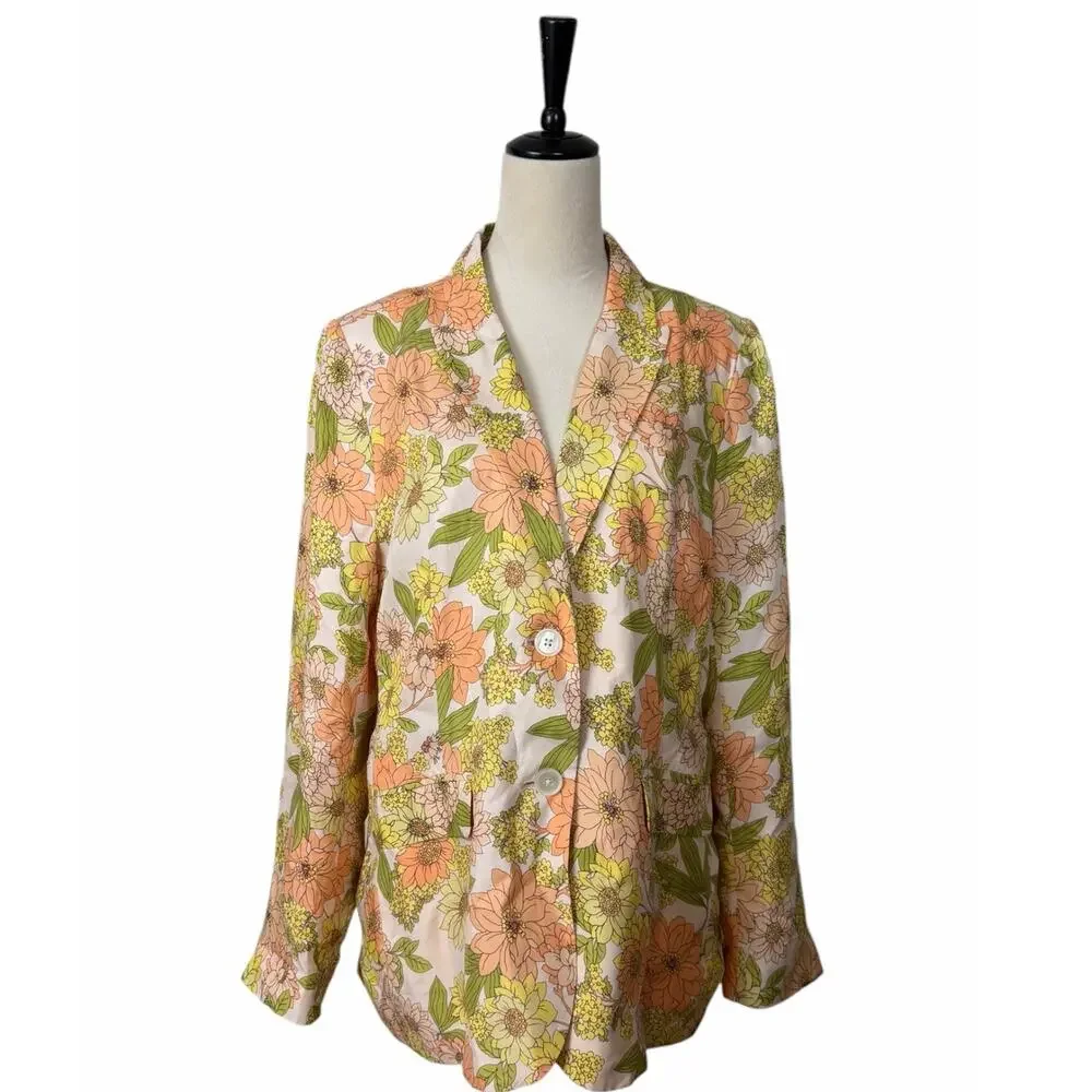 J.Crew Parke Blazer Cupro Blend Retro Zinnia Floral Women’s 10 Orange Green